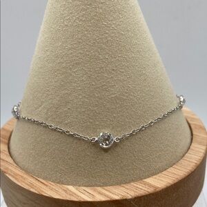 14K White Gold Simulated Diamond Ankle Bracelet 10”L